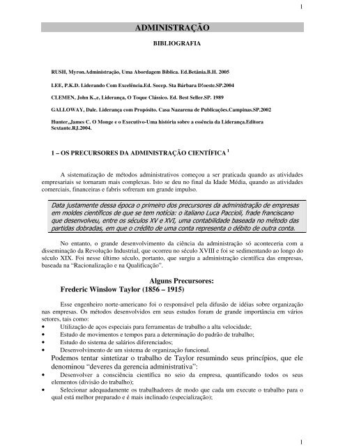 Administração e Liderança - Igreja do Nazareno Comunidade Paulista