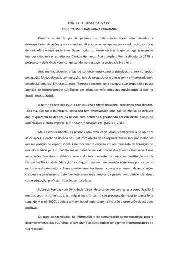 Contexto e Justificativa do Projeto Um Olhar Para - Comradio do Brasil