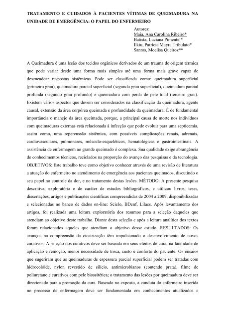 tratamento e cuidados à pacientes vítimas de ... - Sobende