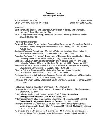 Curriculum vitae Mark Gregory Bolyard 138 White ... - Union University