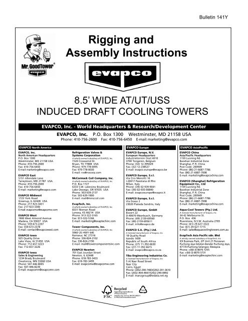 Rigging and Assembly Instructions - Evapco