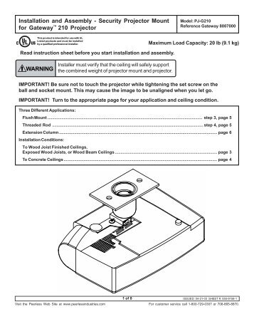 WARNING Installation and Assembly - Security Projector ... - Gateway