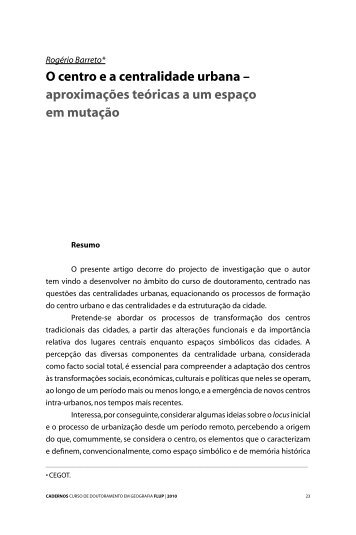 O centro e a centralidade urbana- : aproximações teóricas a