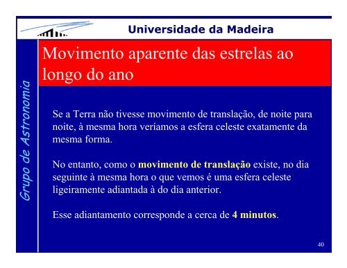 Movimento real e aparente das estrelas e dos Planetas