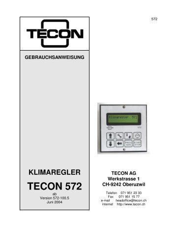 GEBRAUCHSANWEISUNG KLIMAREGLER TECON 572 - Tecon AG