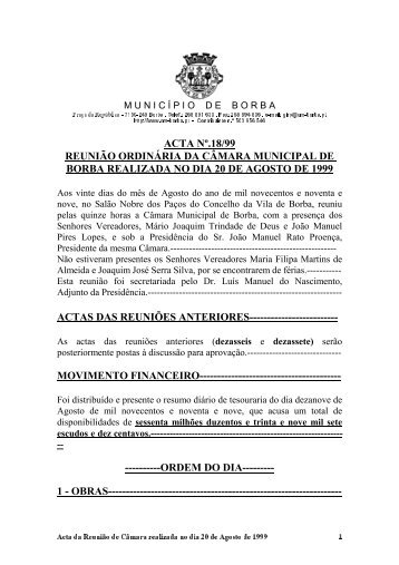 ACTA Nº.18/99 REUNIÃO ORDINÁRIA DA CÂMARA MUNICIPAL ...