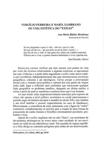 vergílio ferreira e maría zambrano ou uma estética do "exílio"