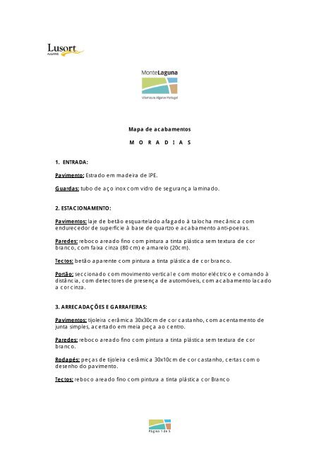 mapa de acabamentos Mapa de acabamentos MORADIAS   Lusort mapa de acabamentos Mapa de acabamentos MORADIAS   Lusort