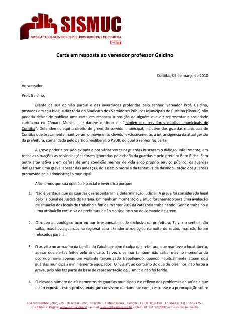 Carta em resposta ao vereador professor Galdino - Dohms Web