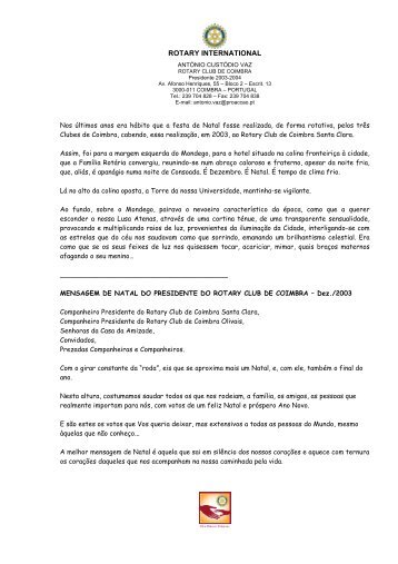 Mensagem de Natal 2003 - Rotary Club Coimbra