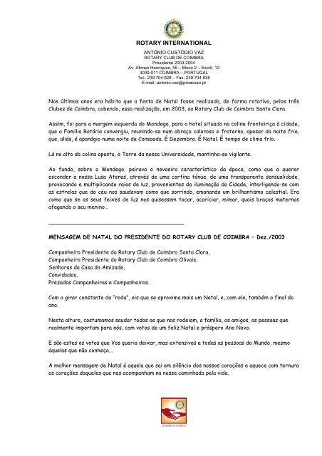 Mensagem De Natal 2003 Rotary Club Coimbra