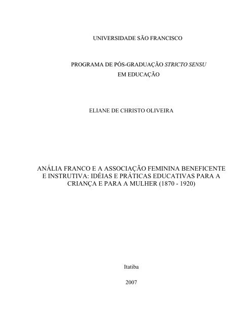 anália franco ea associação feminina beneficente e instrutiva: idéias ...