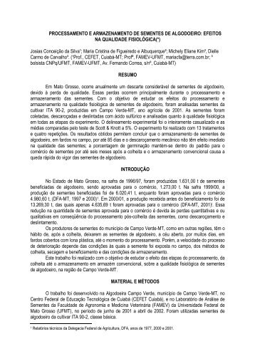 PROCESSAMENTO E ARMAZENAMENTO DE ... - Embrapa Algodão