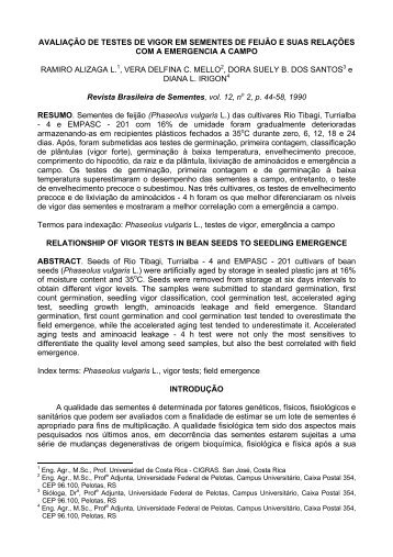 avaliação de testes de vigor em sementes de feijão e suas ... - Abrates