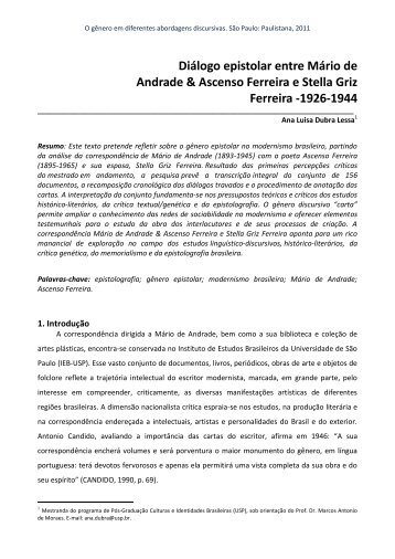 Diálogo epistolar entre Mário de Andrade & Ascenso ... - EPED USP