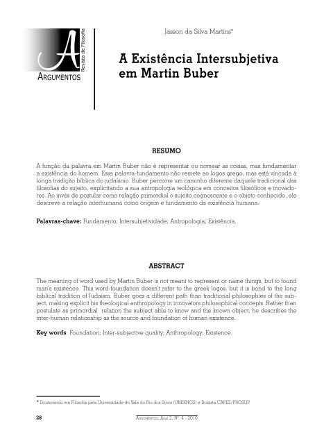 A Existência Intersubjetiva em Martin Buber - Curso de Filosofia - UFC