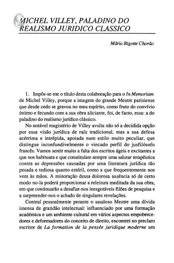 MICHEL VILLEY, PALADINO DO REALISMO JURIDICO CLASSICO