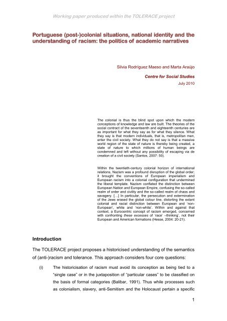 Portuguese Post Colonial Situations National Identity And The