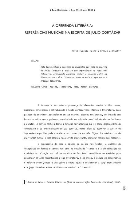 A oferenda literária: referências musicais na escrita de Julio ... - FALE