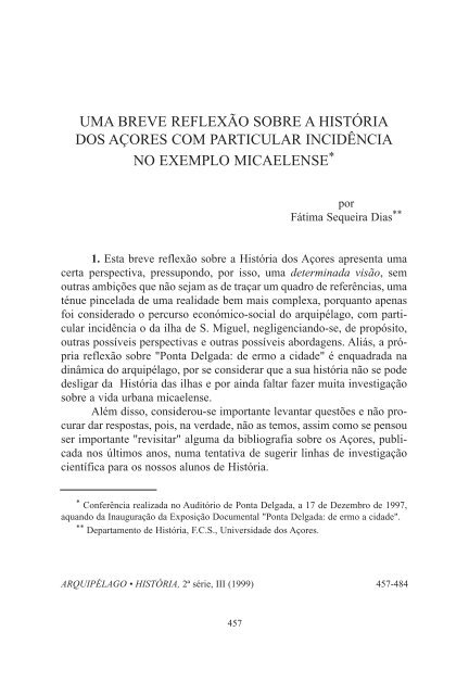 breve reflexão sobre a História dos Açores - Repositório da ...