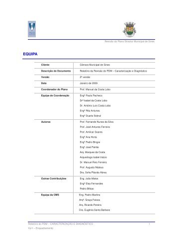 Caracterização e Diagnóstico - Volume I - Câmara Municipal de Sines