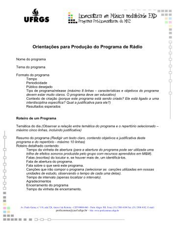 Orientações para Produção do Programa de Rádio - Ufrgs