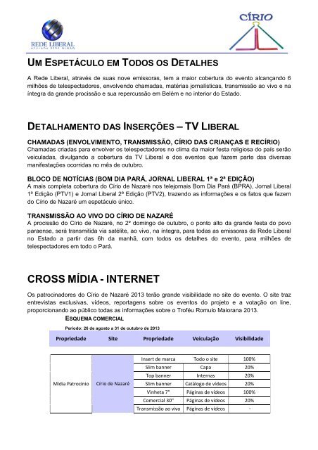 Projeto Comercial Círio de Nazaré 2013 16ª FEIRA - Globo.com