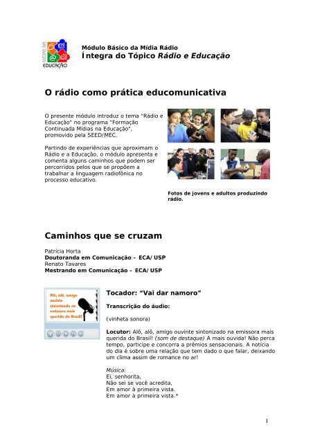 O rádio como prática educomunicativa Caminhos que se ... - WebEduc