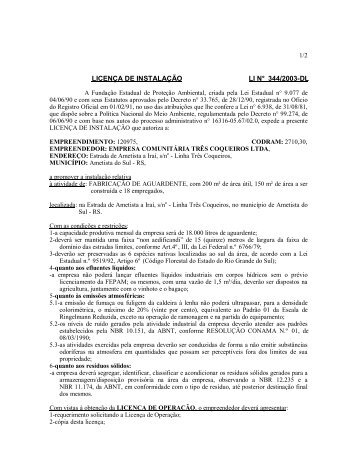 LICENÇA DE INSTALAÇÃO LI N° 344/2003-DL - Fepam