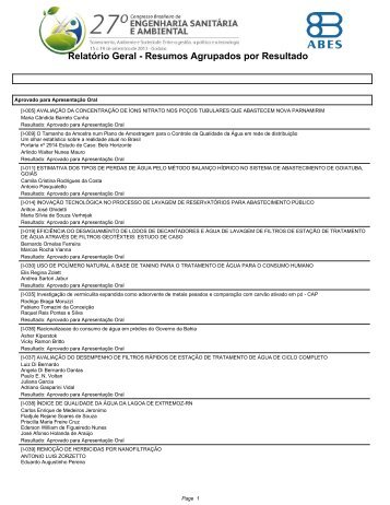 Relatório Geral - Resumos Agrupados por Resultado - Abes