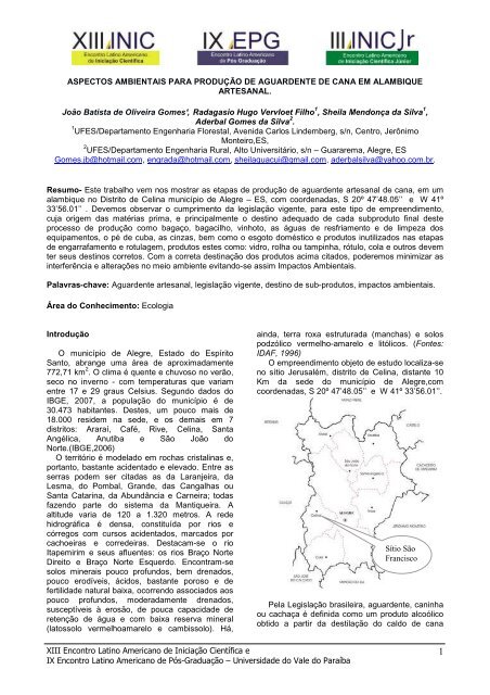 aspectos ambientais para produção de aguardente de cana ... - INIC
