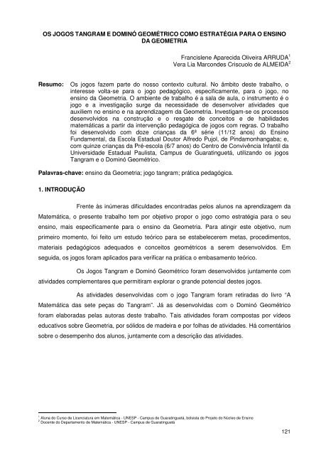 OS JOGOS TANGRAM E DOMINÓ GEOMÉTRICO COMO ... - Unesp