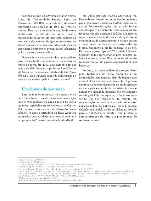 Os impactos da produção de cana no Cerrado e Amazônia ...