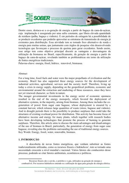 Alternativas para a geração de energia renovável no ... - SOBER