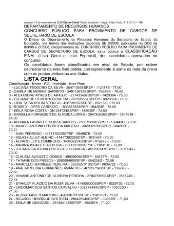 sábado, 15 de novembro de 2008 Diário Oficial Poder Executivo -