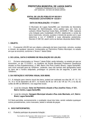 Edital - Prefeitura Municipal de Lagoa Santa