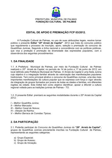 Edital Arraiá da Capital 2012 - Prefeitura de Palmas