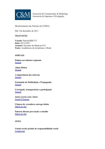 Veiculo: Jornal A Critica - Unisul