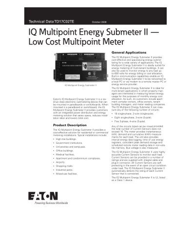 IQ Multipoint Energy Submeter II — Low Cost ... - Eaton Canada