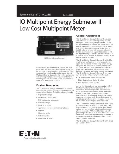 IQ Multipoint Energy Submeter II — Low Cost ... - Eaton Canada