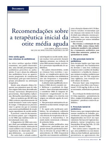 Recomendações sobre a terapêutica inicial da otite média aguda