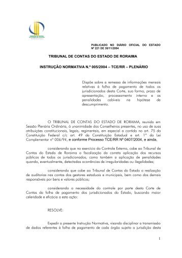 IN 005/2004 TCE-RR - Tribunal de Contas do Estado de Roraima