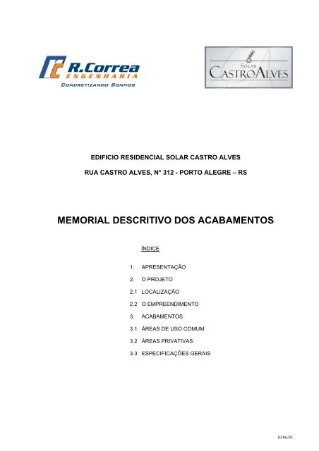 memorial descritivo dos acabamentos - R.Correa Engenharia