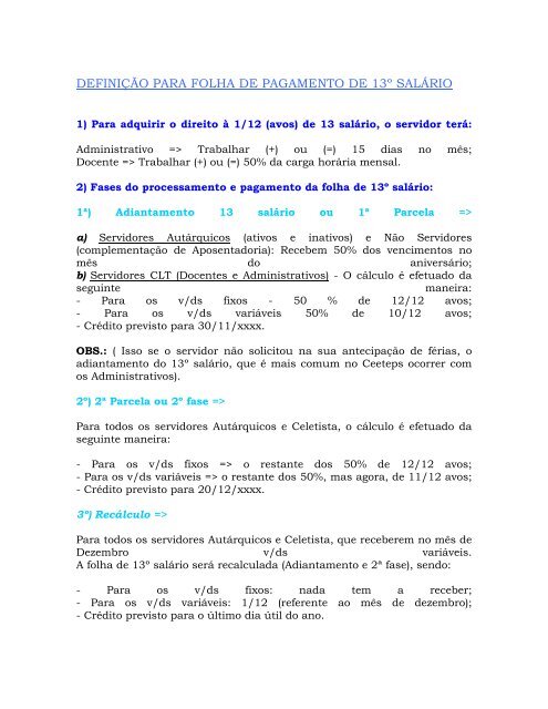 definição para folha de pagamento de 13º salário - Centro Paula ...