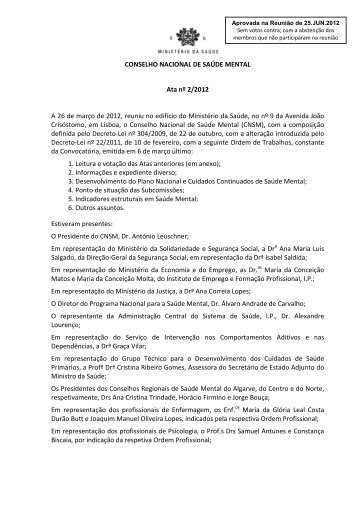 Acta n.º 2/2012, aprovada na reunião de 25/06/2012 - Portal da Saúde