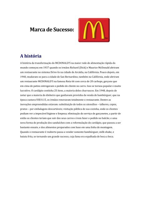 Marca de Sucesso: Mc Donald´s - Cases de Sucesso.com