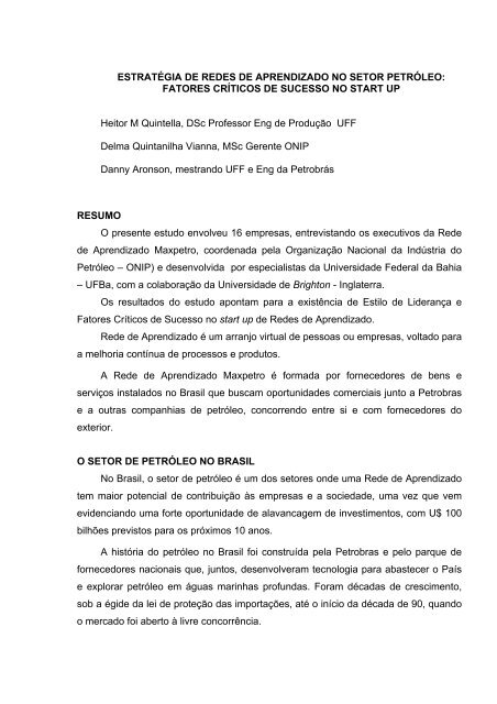 Fatores Críticos de Sucesso no Start UP - Engenharia de Produção ...