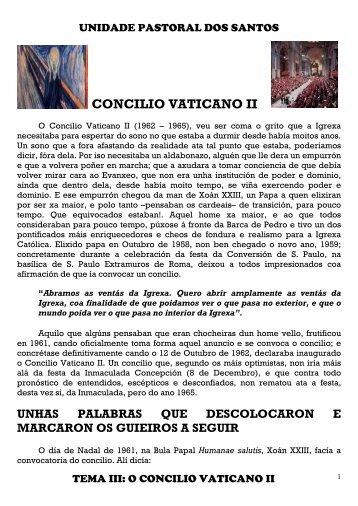 Tema 3: O Concilio Vaticano II - Unidade Pastoral dos Santos