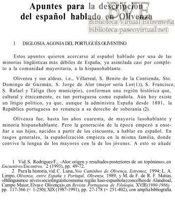 Apuntes para la descripción del español hablado en Olivenza; (88 Kb)