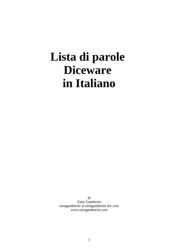 Lista di parole Diceware in Italiano - Tarin Gamberini